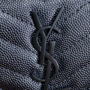 YSL Compact Flap Cassendre Wallet 10cm Full Black Leather