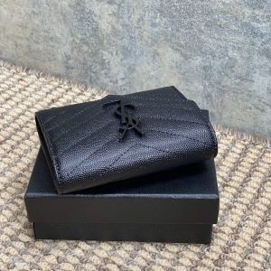 YSL Compact Flap Cassendre Wallet 10cm Full Black Leather