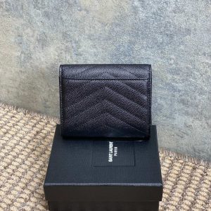 YSL Compact Flap Cassendre Wallet 10cm Full Black Leather