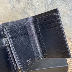 YSL Compact Flap Cassendre Wallet 10cm Full Black Leather