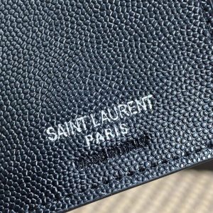 YSL Compact Flap Cassendre Wallet 10cm Full Black Leather