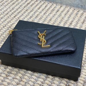YSL Hook & Chain Zipper Coin Purse Caviar Cowhide GHW