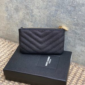 YSL Hook & Chain Zipper Coin Purse Caviar Cowhide GHW