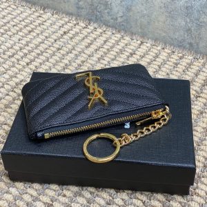 YSL Hook & Chain Zipper Coin Purse Caviar Cowhide GHW