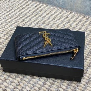 YSL Hook & Chain Zipper Coin Purse Caviar Cowhide GHW