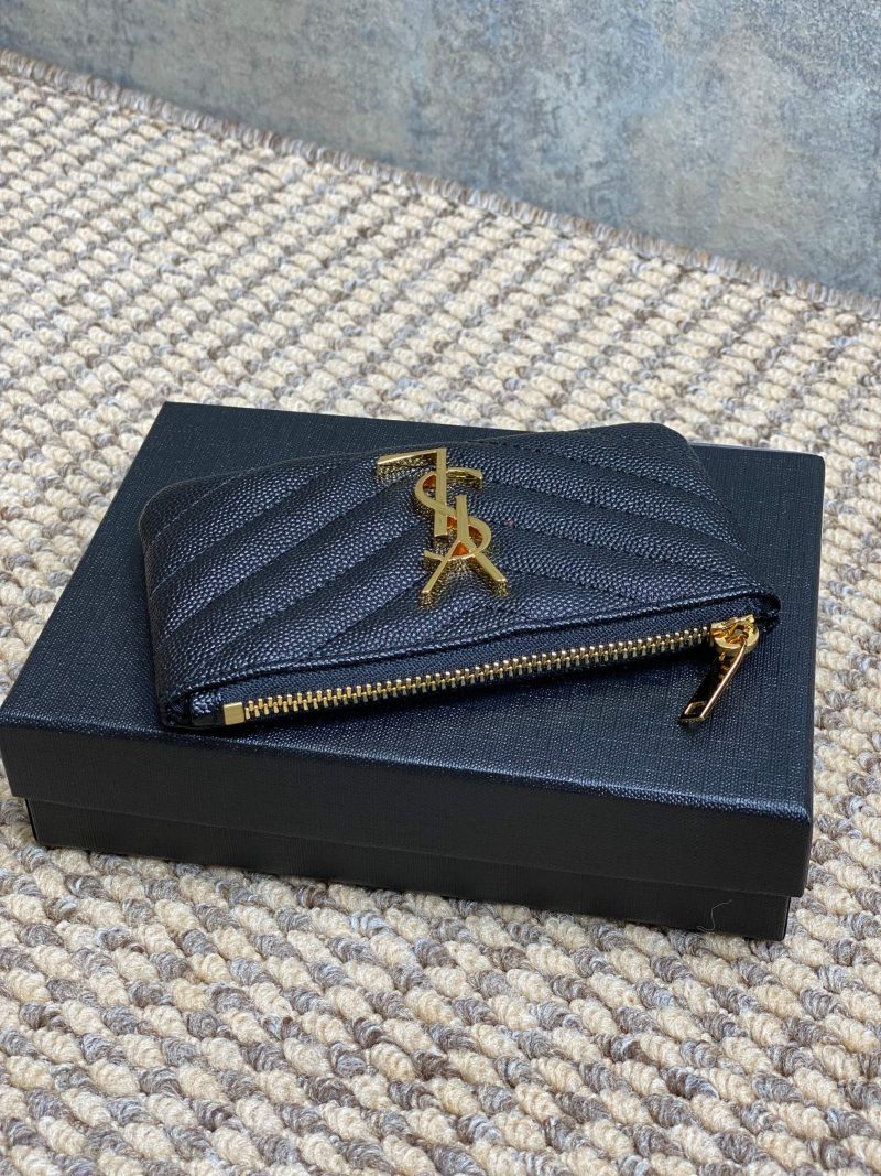 YSL Hook & Chain Zipper Coin Purse Caviar Cowhide GHW