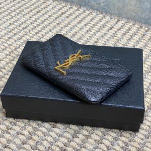 YSL Hook & Chain Zipper Coin Purse Caviar Cowhide GHW