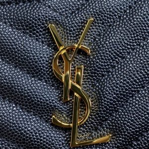 YSL Hook & Chain Zipper Coin Purse Caviar Cowhide GHW