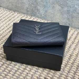 YSL Monogram Wallet Wallet 13cm Black Caviar Cowhide Sliver HW