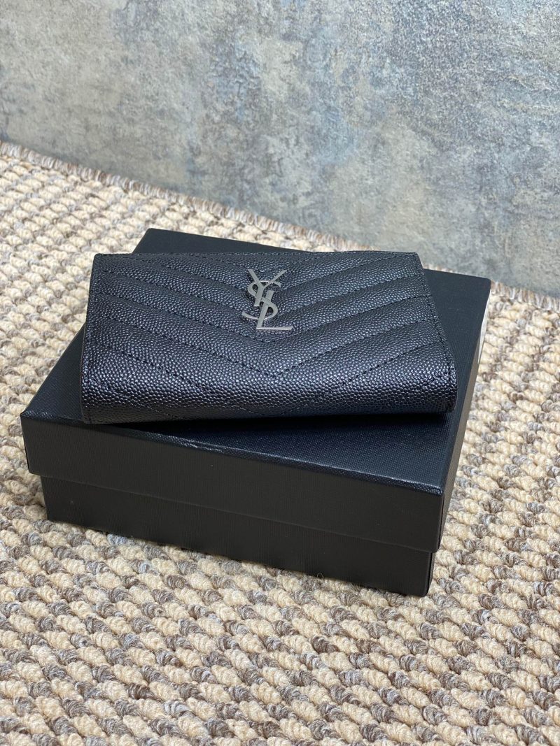 YSL Monogram Wallet Wallet 13cm Black Caviar Cowhide Sliver HW