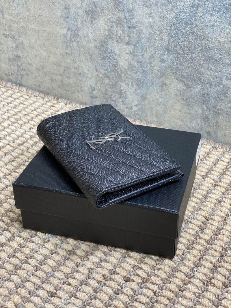 YSL Monogram Wallet Wallet 13cm Black Caviar Cowhide Sliver HW