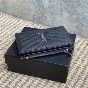 YSL Monogram Wallet Wallet 13cm Black Caviar Cowhide Sliver HW