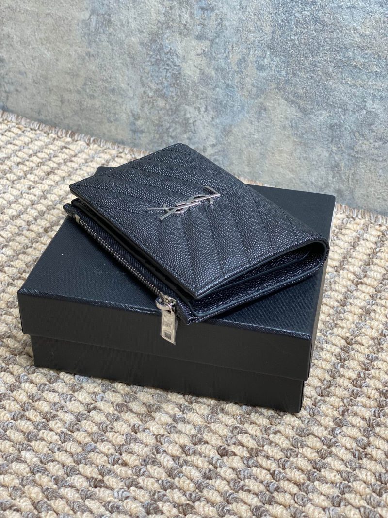 YSL Monogram Wallet Wallet 13cm Black Caviar Cowhide Sliver HW