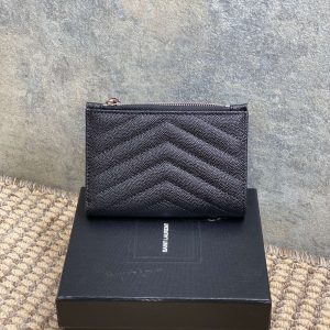 YSL Monogram Wallet Wallet 13cm Black Caviar Cowhide Sliver HW