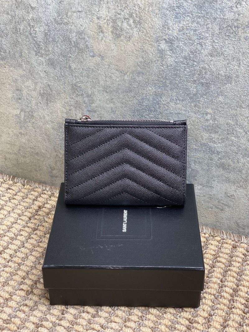 YSL Monogram Wallet Wallet 13cm Black Caviar Cowhide Sliver HW