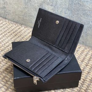 YSL Monogram Wallet Wallet 13cm Black Caviar Cowhide Sliver HW