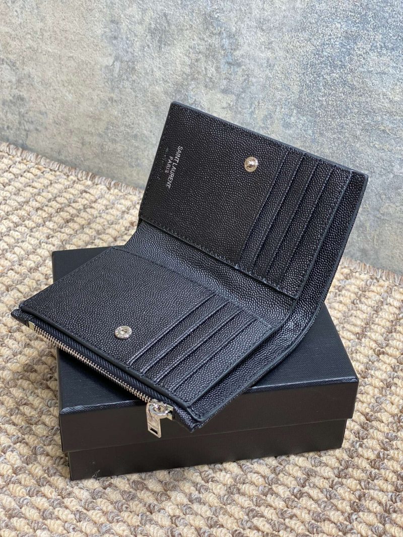 YSL Monogram Wallet Wallet 13cm Black Caviar Cowhide Sliver HW