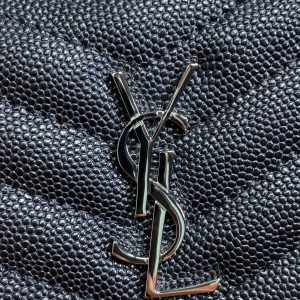 YSL Monogram Wallet Wallet 13cm Black Caviar Cowhide Sliver HW