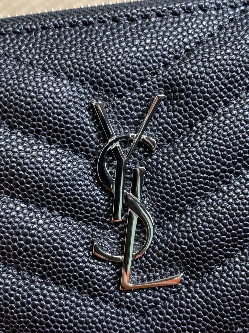 YSL Monogram Wallet Wallet 13cm Black Caviar Cowhide Sliver HW