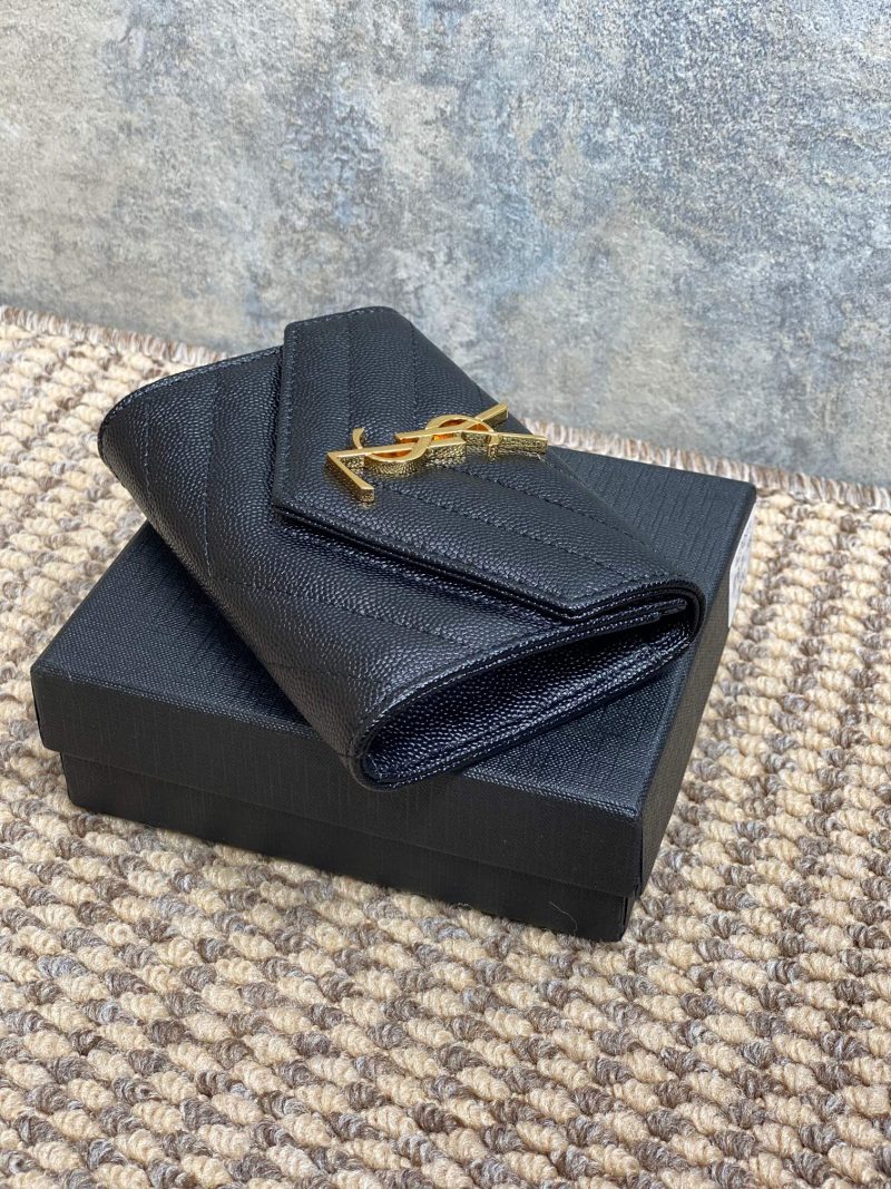 YSL GHW Logo Monogram Card Flap Wallet 13.5cm Black Caviar Cowhide