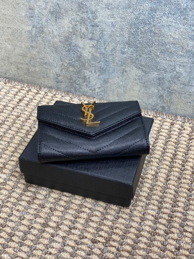 YSL GHW Logo Monogram Card Flap Wallet 13.5cm Black Caviar Cowhide
