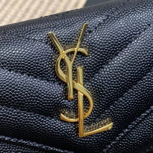 YSL GHW Logo Monogram Card Flap Wallet 13.5cm Black Caviar Cowhide