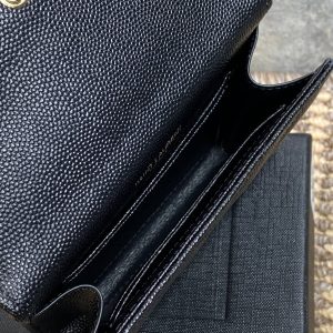 YSL GHW Logo Monogram Card Flap Wallet 13.5cm Black Caviar Cowhide