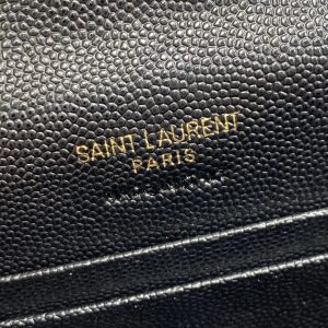 YSL GHW Logo Monogram Card Flap Wallet 13.5cm Black Caviar Cowhide