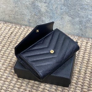 YSL GHW Logo Monogram Card Flap Wallet 13.5cm Black Caviar Cowhide
