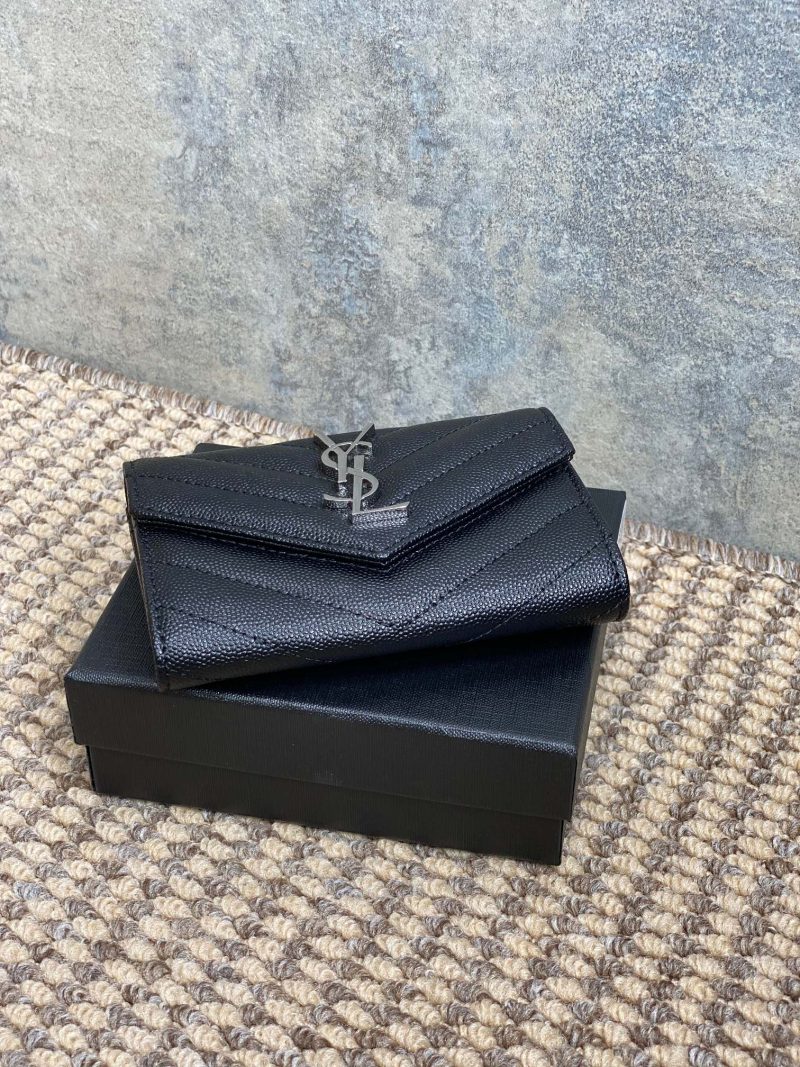 YSL Sliver Logo Monogram Card Flap Wallet 13.5cm Black Caviar Cowhide