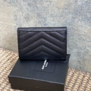 YSL Sliver Logo Monogram Card Flap Wallet 13.5cm Black Caviar Cowhide