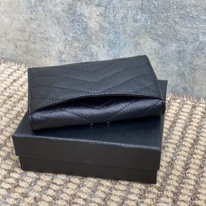 YSL Sliver Logo Monogram Card Flap Wallet 13.5cm Black Caviar Cowhide