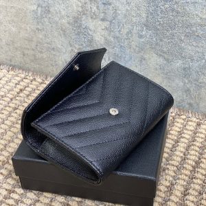 YSL Sliver Logo Monogram Card Flap Wallet 13.5cm Black Caviar Cowhide