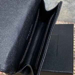 YSL Sliver Logo Monogram Card Flap Wallet 13.5cm Black Caviar Cowhide