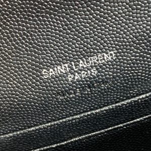 YSL Sliver Logo Monogram Card Flap Wallet 13.5cm Black Caviar Cowhide
