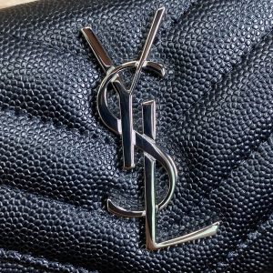 YSL Sliver Logo Monogram Card Flap Wallet 13.5cm Black Caviar Cowhide