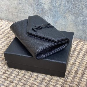 YSL Monogram Card Flap Wallet 13.5cm All Black Caviar Cowhide
