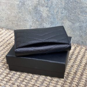 YSL Monogram Card Flap Wallet 13.5cm All Black Caviar Cowhide