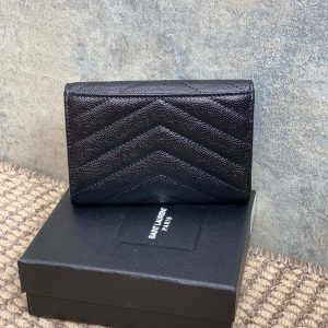 YSL Monogram Card Flap Wallet 13.5cm All Black Caviar Cowhide