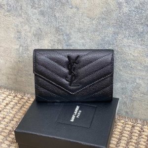YSL Monogram Card Flap Wallet 13.5cm All Black Caviar Cowhide