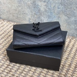 YSL Monogram Card Flap Wallet 13.5cm All Black Caviar Cowhide