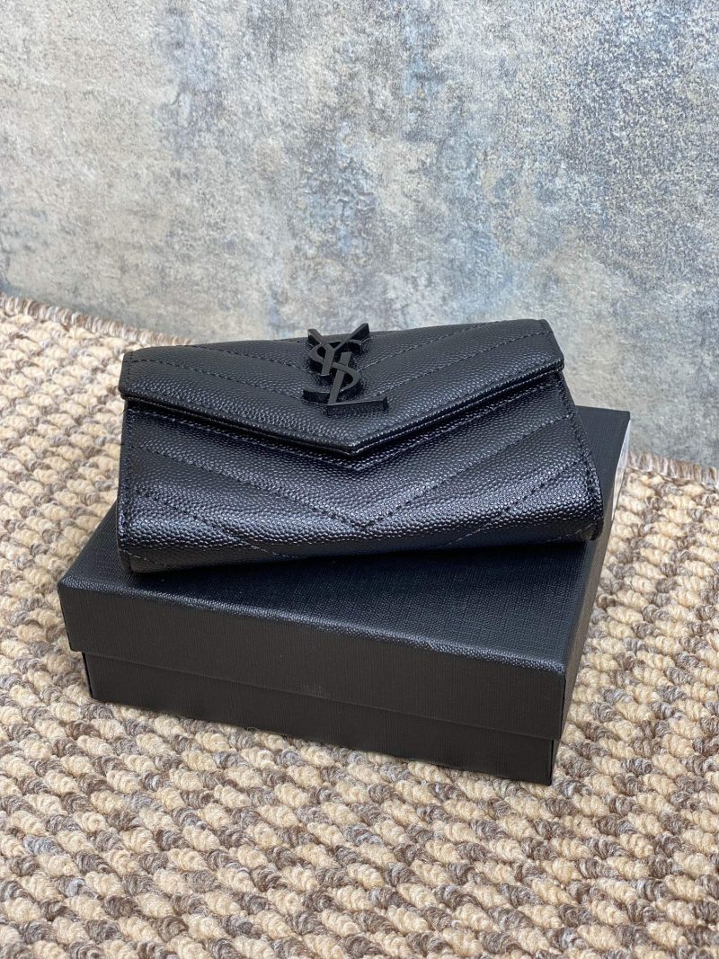 YSL Monogram Card Flap Wallet 13.5cm All Black Caviar Cowhide