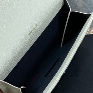 YSL Gold Hardware Logo Clutch 21cm White Caviar Cowhide