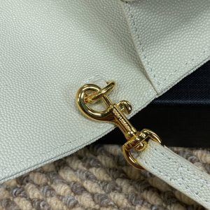 YSL Gold Hardware Logo Clutch 21cm White Caviar Cowhide