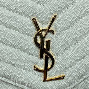 YSL Gold Hardware Logo Clutch 21cm White Caviar Cowhide