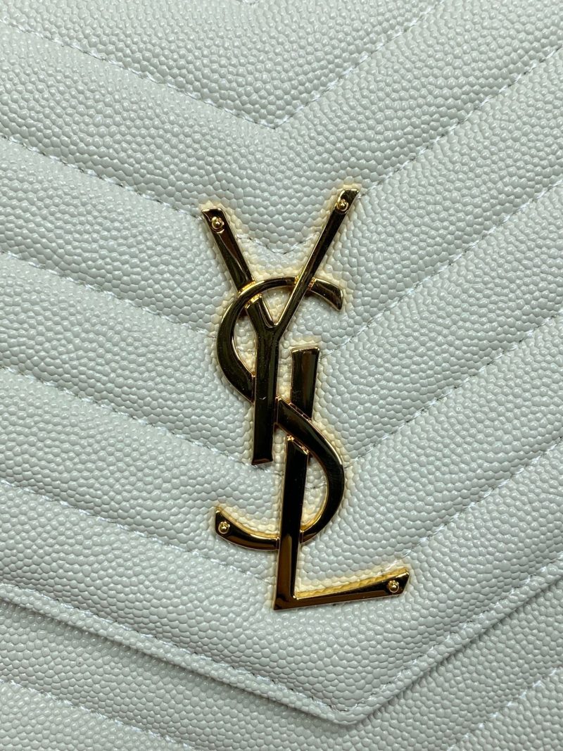 YSL Gold Hardware Logo Clutch 21cm White Caviar Cowhide