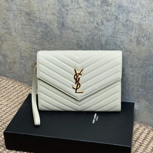 img_aed707d3_20240519_a1716122037124_5651_jpg YSL Gold Hardware Logo Clutch 21cm White Caviar Cowhide