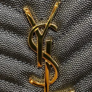 YSL Gold Hardware Logo Clutch 21cm Black Caviar Cowhide