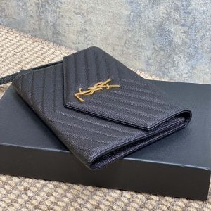 YSL Gold Hardware Logo Clutch 21cm Black Caviar Cowhide