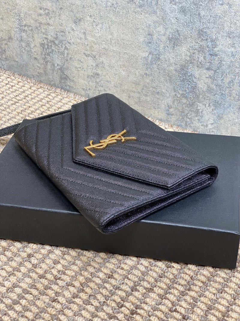 YSL Gold Hardware Logo Clutch 21cm Black Caviar Cowhide